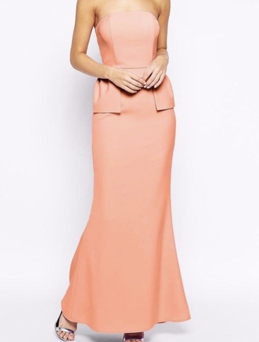 Jarlo London Freya Strapless Peplum Maxi Dress Down Orange Sz 14 NWT